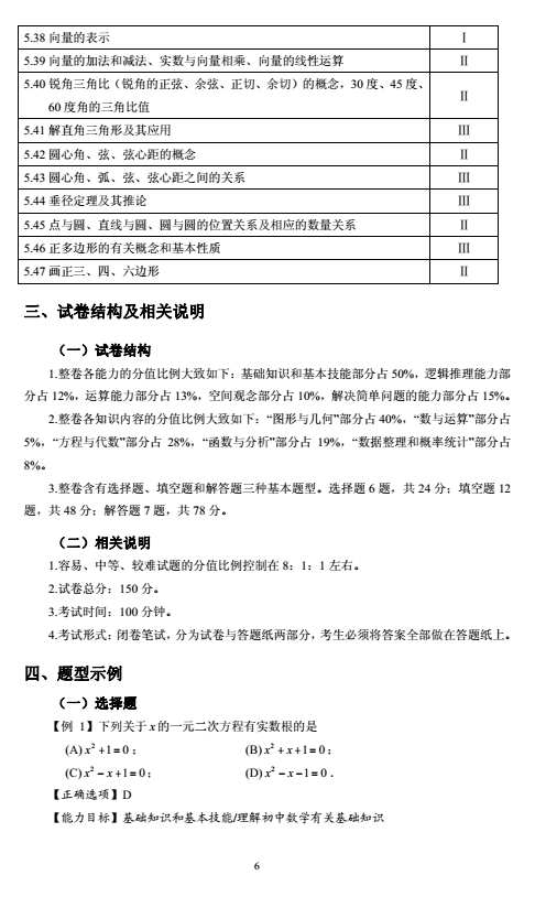 2018年上海市初中数学课程终结性评价指南（中考考纲）