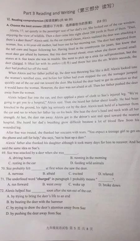 2019届初三金山区一模英语卷解析